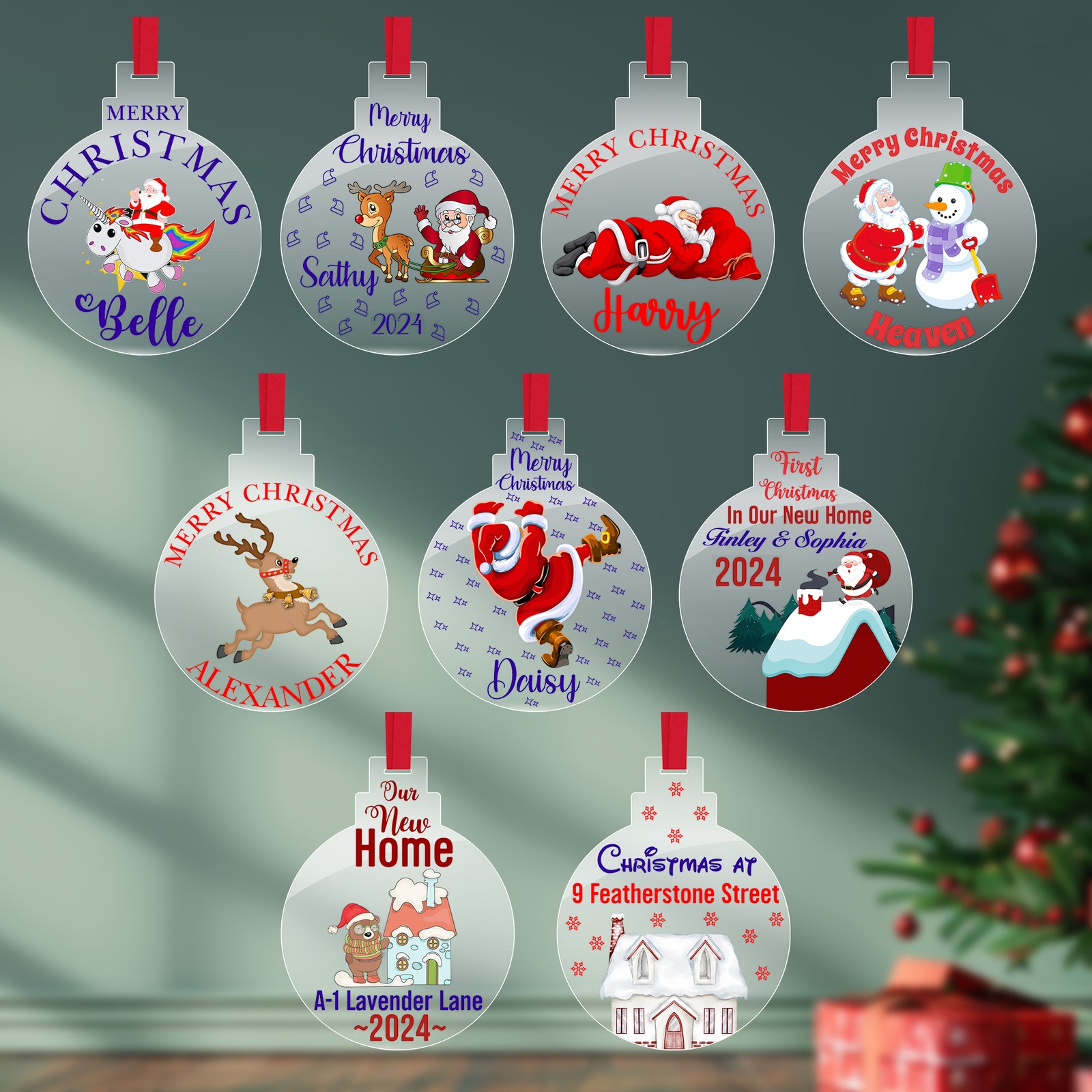 Personalised Christmas Bauble Acrylic Ornament Xmas Tree Decoration Hanging Gift