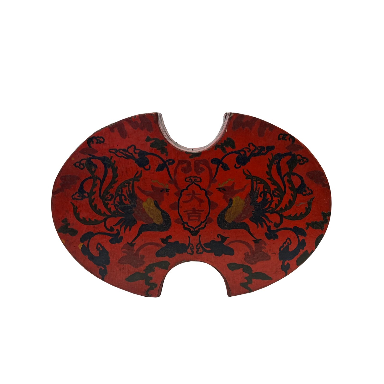 Chinese Distressed Brick Red Phoenix Graphic Oval Shape Box ws3391S Chinese Distressed Brick Red Phoenix Graphic Oval Shape Box ws3391S