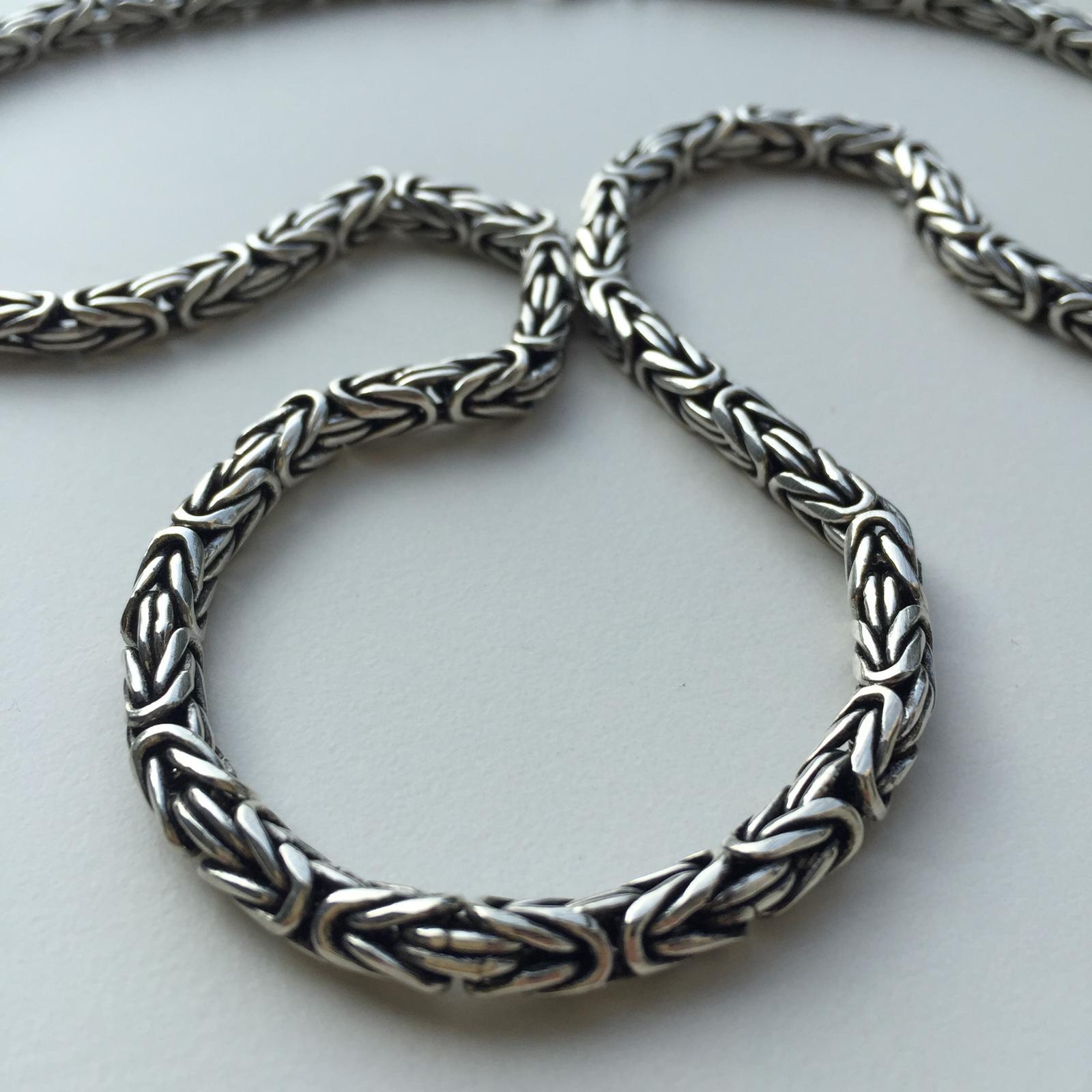 Pre-owned Handmade Bali Mens Byzantine Chain Necklace 6.5mm 105gr 24inch Solid 925 Sterling Silver