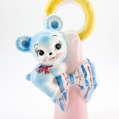  Vtg Figurine Baby Bear Ceramic Pink Blue Nursery Lefton Inarco Napco Japan