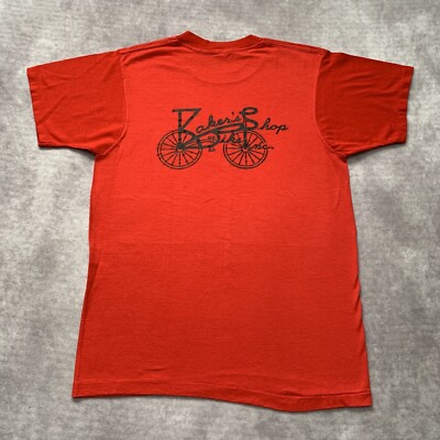Vintage Bakers Bike Shop Employee Shirt Size M Single Stitch Cycling NC Store