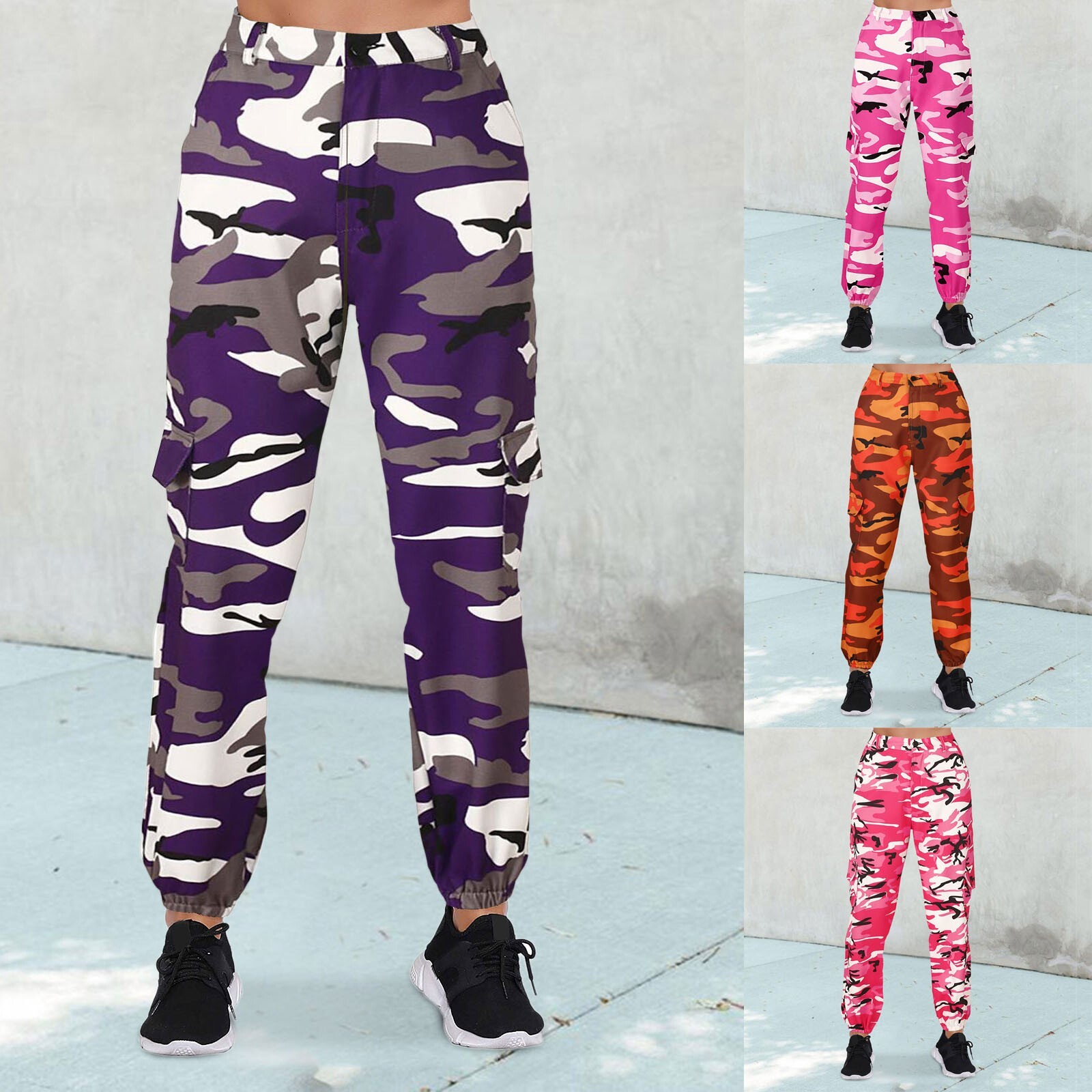 Cargo Trousers  Camouflage Pants Elastic Waist Casual Multi