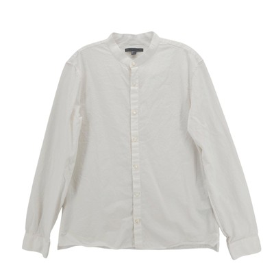 JOHN VARVATOS White Button Up Shirt Textured 100% Cotton Band Collar Size MEDIUM