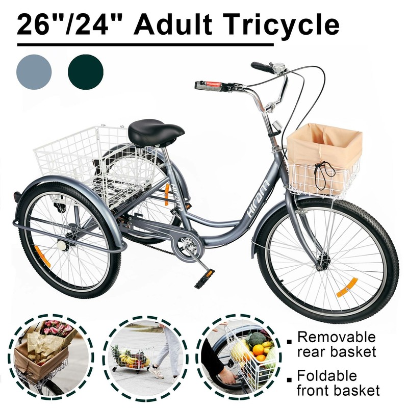 24"/26" Adult Tricycle Trike 3-Wheel Cruiser Bike w/ Removab