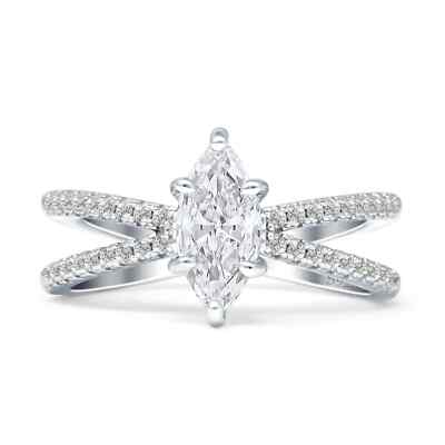 Split Shank X Ring Band Marquise Shape Ring CZ 925 Sterling Silver 12mm