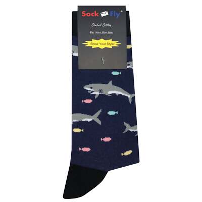 NWT Shark Swim Dress Socks Novelty Men 8-12 Multicolor Crazy Fun Sockfly