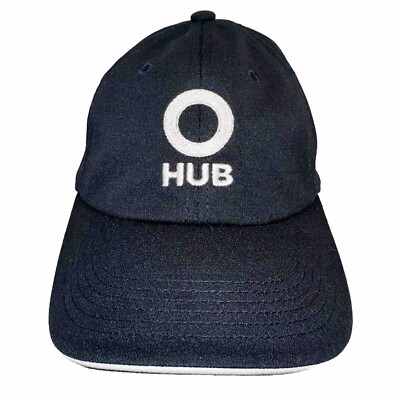 O Hub Black with White Logo Hat Cap White Bill Edge Hook Loop EUC