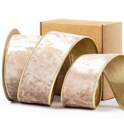 Camel Christmas Tree Ribbon Velvet Wired Ribbon 2.5 Inch with Gold Shiny Back...