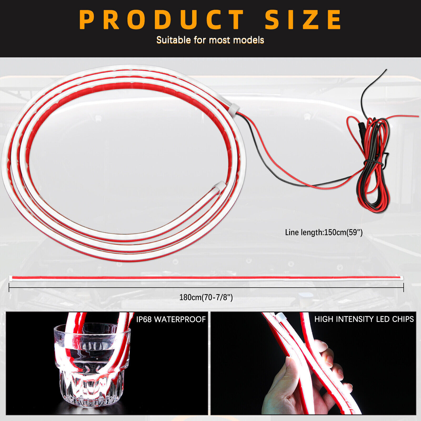 For Ram 1500 2500 3500 Scan Start Up Car LED Hood Light Strip DRL White Running