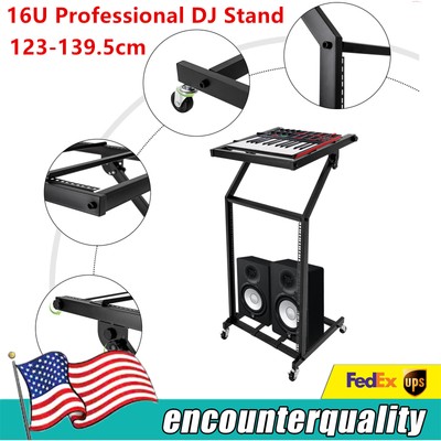 16U Rack Mount DJ Mixer Case Stand Studio Equipment Cart Stage Amp Rolling