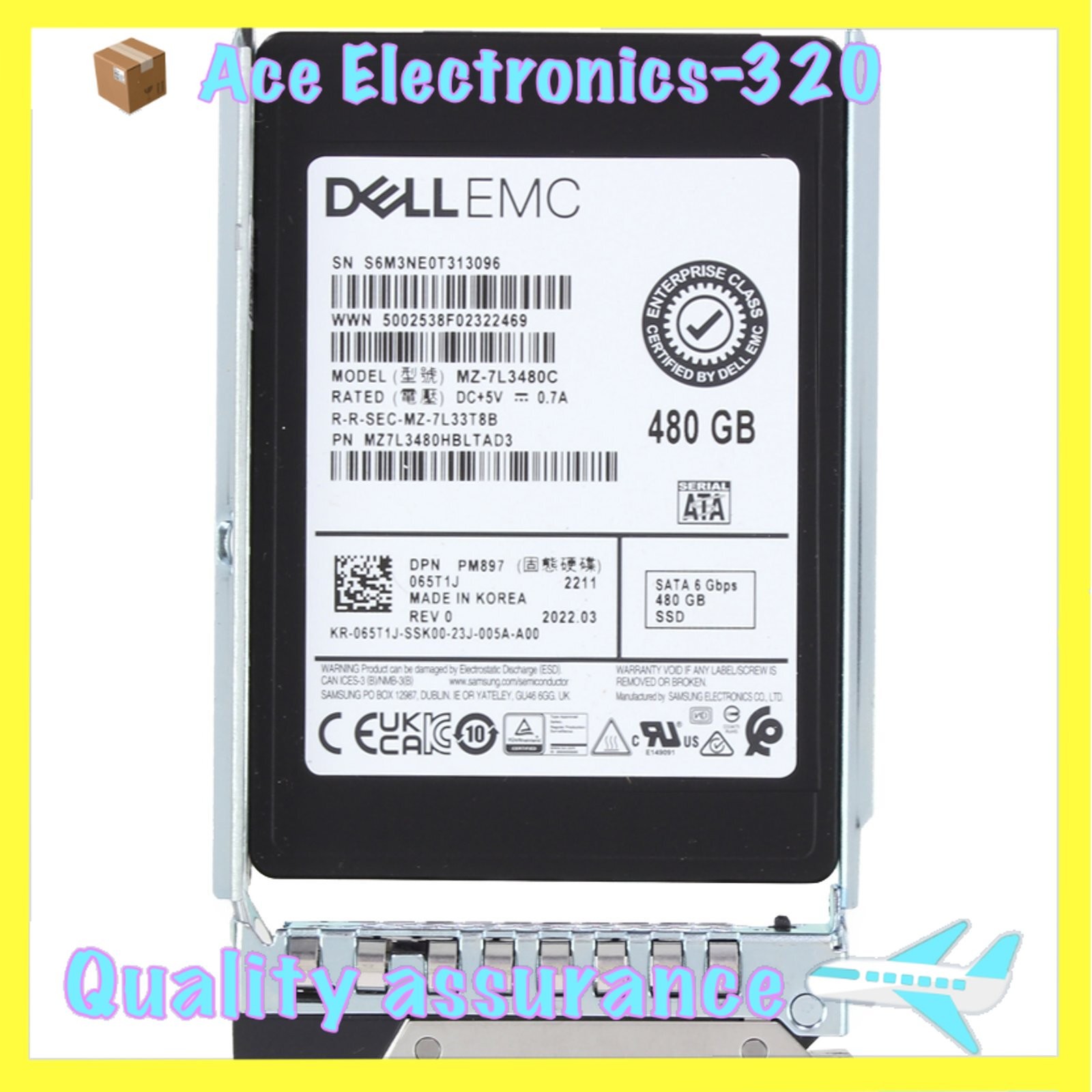 【美品】DELL 爆速新品SSD1TB 16GB SSD512GB2台セット NEW Dell 65T1J 065T1J 480GB 6Gbps SATA MU TLC 2.5'' SSD 14
