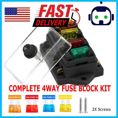 12V 24V Auto Car Power Distribution Blade Fuse Holder Box Block Panel Board 4Way