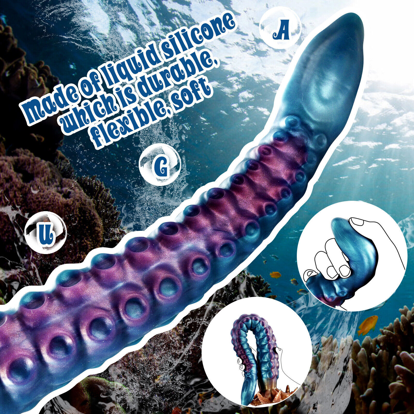 Liquid Silicone Tentacle Dildo Dong Sex Toy 22.8"LONG Anal Butt Plug Suction Cup