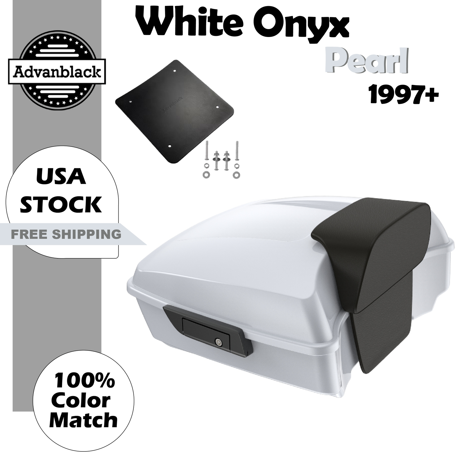 White Onyx Pearl Chopped Tour Pak Pack Trunk Fits Harley