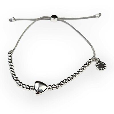 Katie Loxton Heart Bracelet Shiny Silver Tone Beaded Adjustable Minimalist Retro