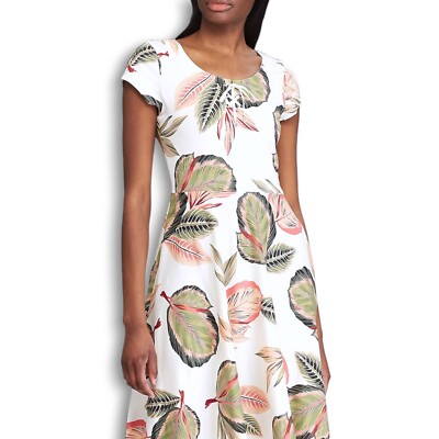 CHAPS Tropical Floral Maxi Dress Size XL Short Sleeve Stretch Cotton Long