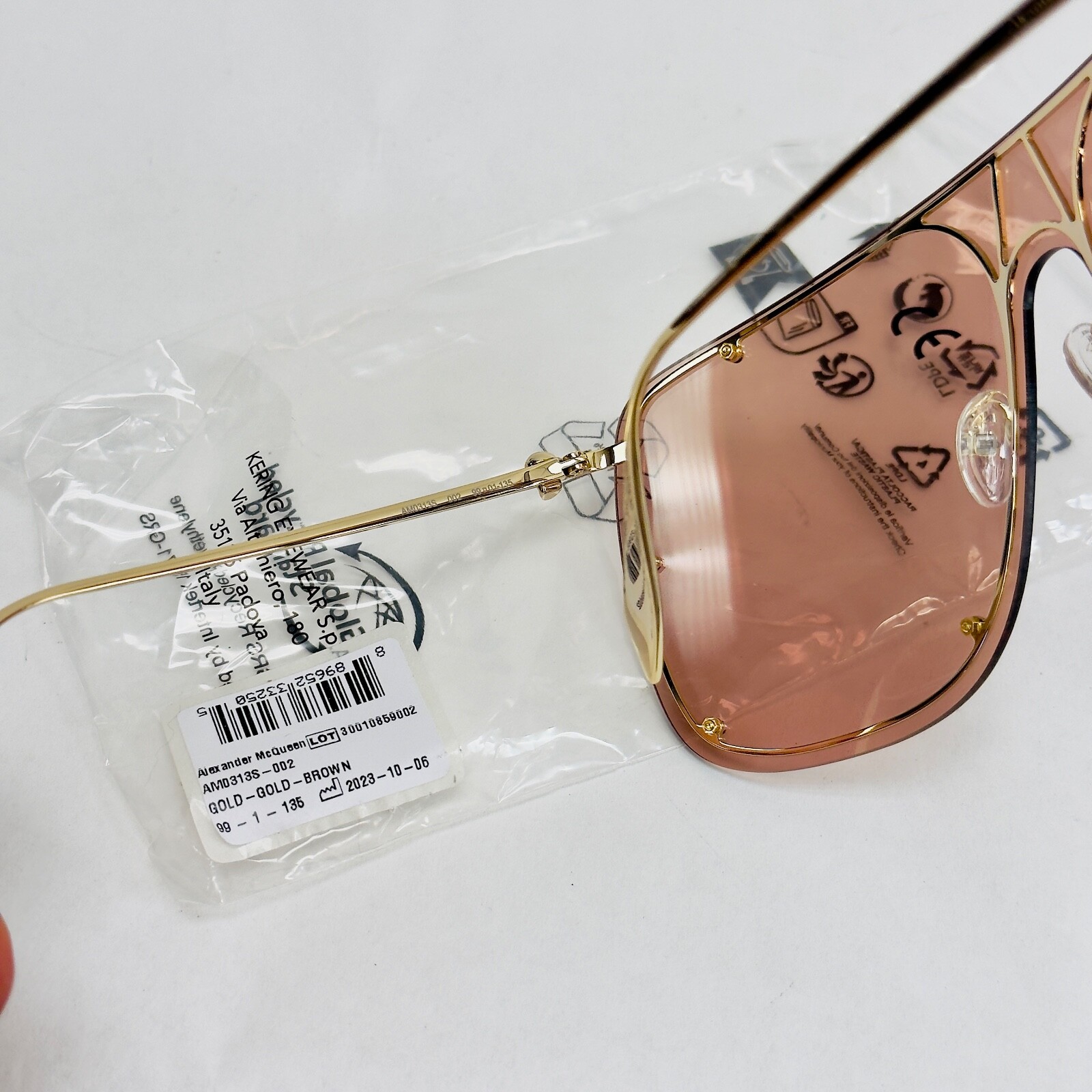 Pre-owned Alexander Mcqueen Gold Skull Brown Metal Shield Mask Sunglasses Am0313s 0313 002