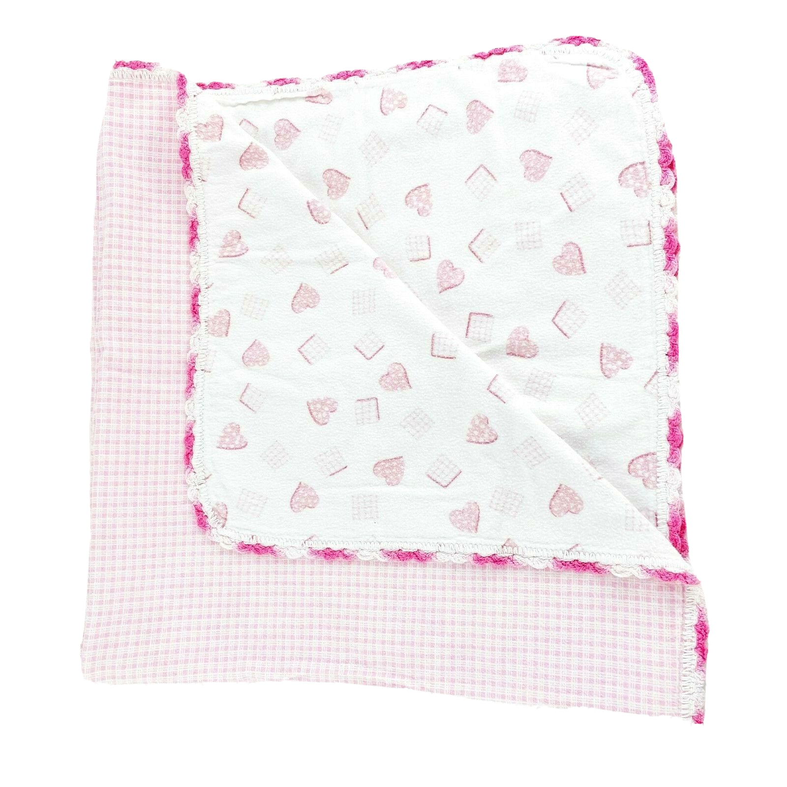 Crocheted Edge Baby Girl Hearts 33"x34"