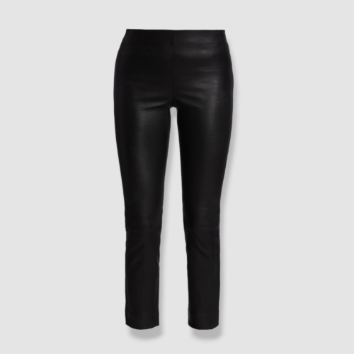 Pre-owned Vince $1295  Women's Black Leather Cropped Slim-fit Leggings Pants Size M