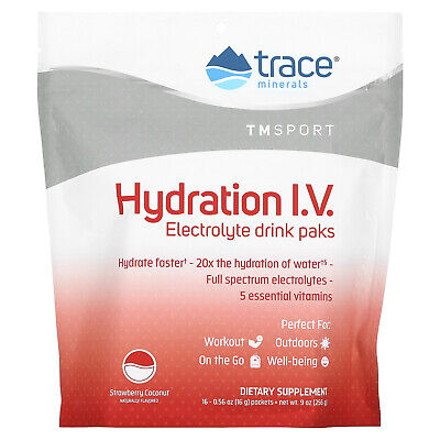 TM Sport, Hydration IV, пакетики с электролитными напитками, клубника и кокос, 16 шт.