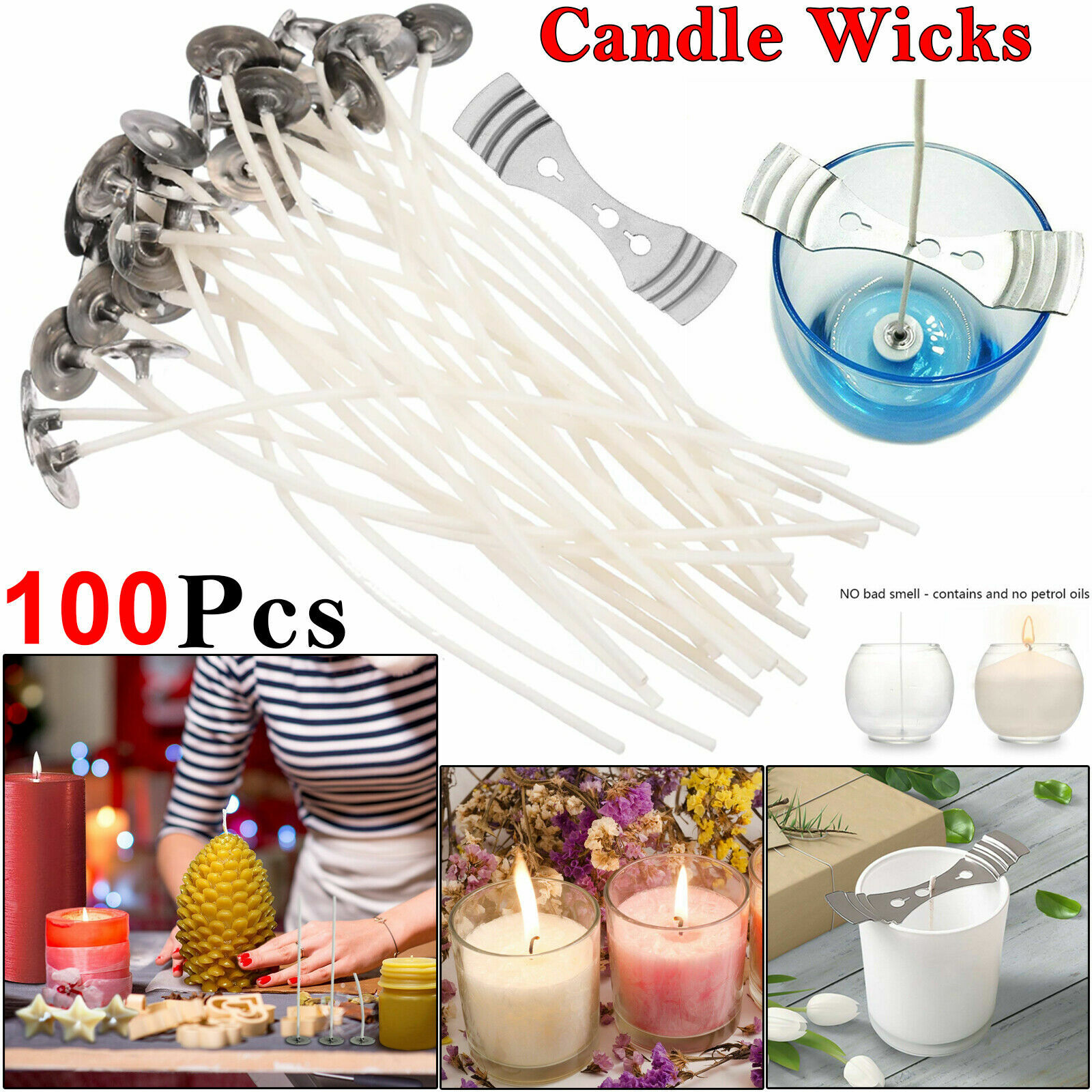 100 x 15cm Long Pre Waxed Wicks For Home Candle Making Cotton With