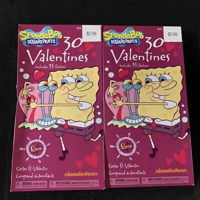 LOT OF 2 BOXES Sponge Bob Squarepants 32 Valentines 35 Stickers Nickelodeon 2013