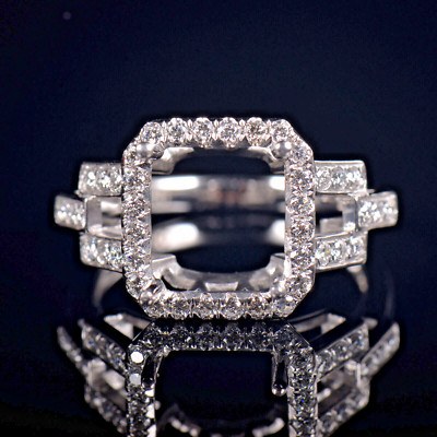 Custom Emerald Cut 9×9MM Natural Diamond Women Semi Ring Mounting 14K White Gold
