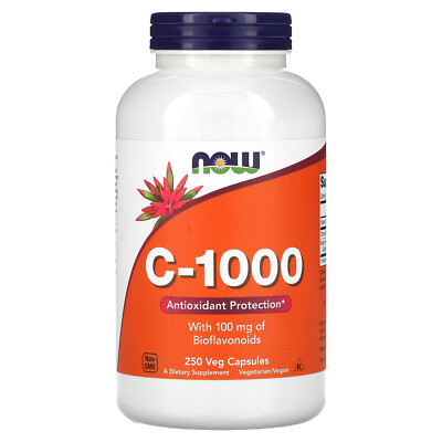 Now Foods C-1000 со 100 мг биофлавоноидов, 250 растительных капсул, качество GMP