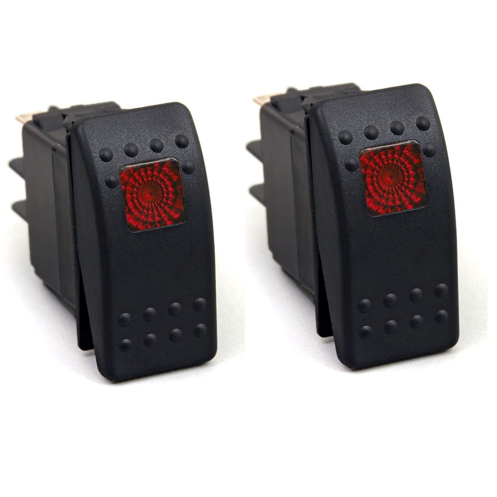 2PCS 12V 20 Amp Waterproof LED On/Off Boat Marine SPST 3P Rocker Switch w/ Light