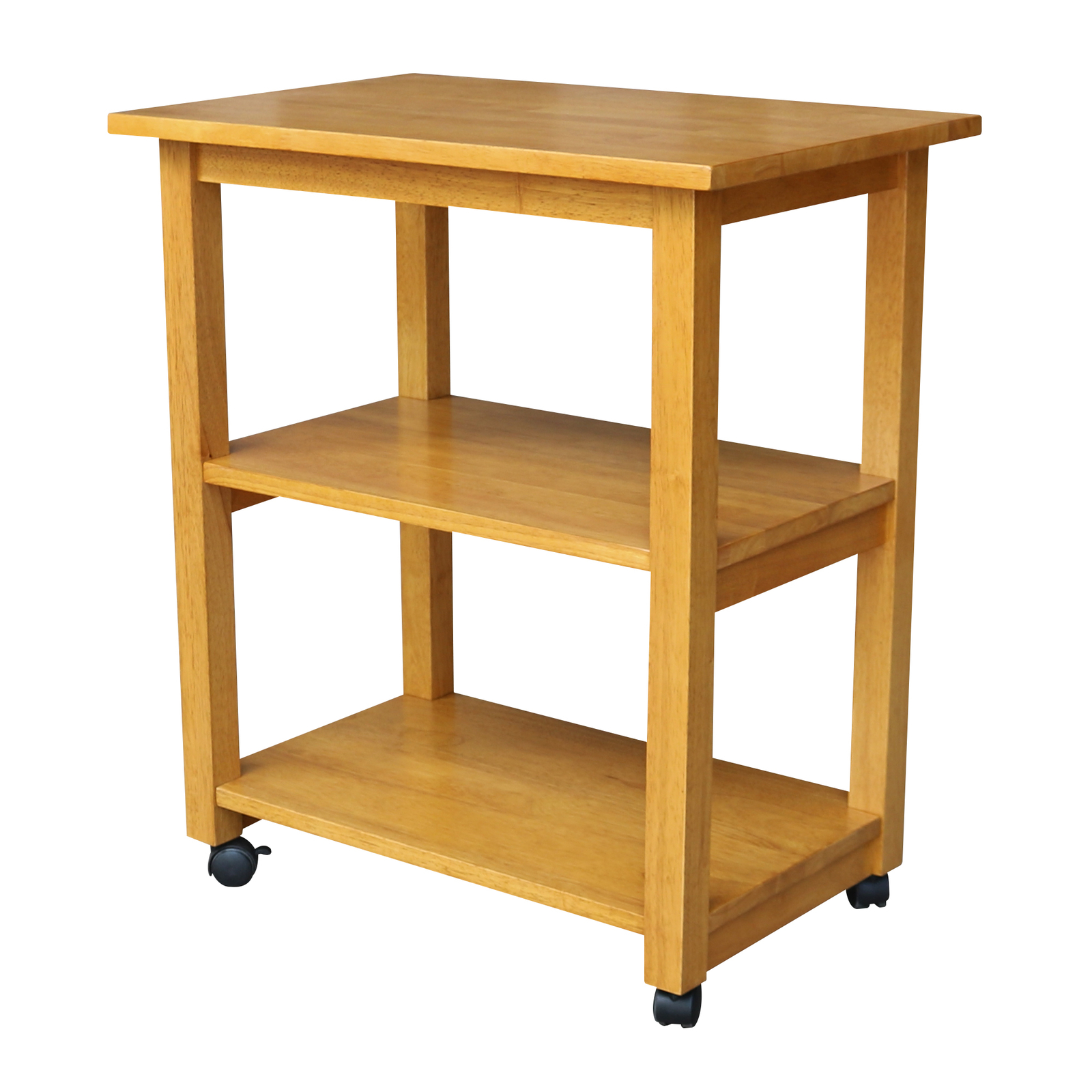 3-Tier Kitchen Island Microwave Cart Rolling Solid Wood Butcher Block Top Yellow