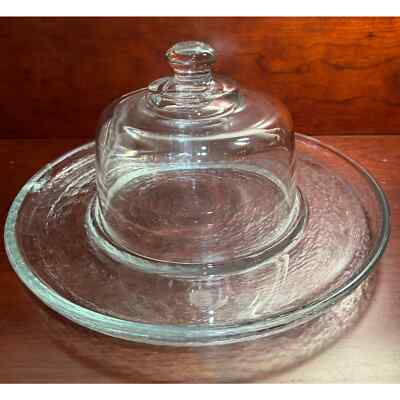 Vintage Anchor Hocking Clear Glass Cheese Service Set With Dome and Platter Tray