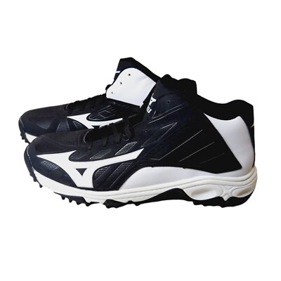 Mizuno 9-Spike Advanced Erupt 3 Mid X10 Mens Size 10 Black/White Baseball Shoes