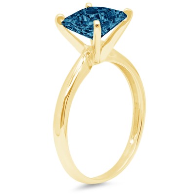 Pre-owned Pucci 3 Ct Princess Cut London Blue Topaz Wedding Bridal Promise Ring 14k Yellow Gold In D