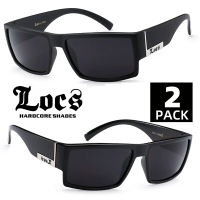 2 Pairs LOCS Authentic Rectangular OG Gangster Cholo BLACK Sunglasses Maddogger