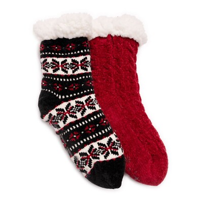 Ladies Muk Luk  Cabin Sock Slippers 2 Pair Pack Non-Slip Pick & Choose Colors