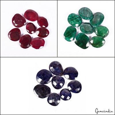 156 Ct Natural Multicolor Ruby Emerald Sapphire Oval Faceted Wholesale Gems Lot