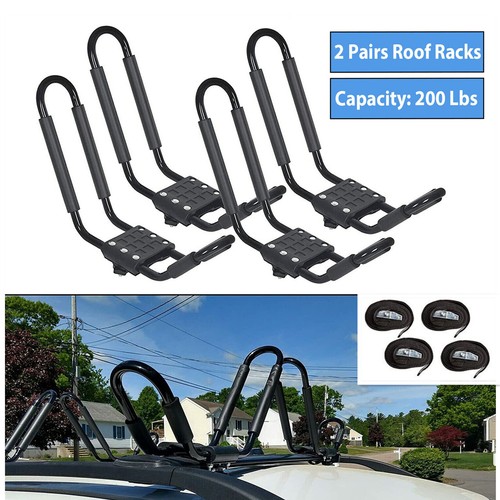 2 Pairs Kayak Roof Rack Carrier Boat Ski Surf Roof Mount Car Cross J-Bar Rack
