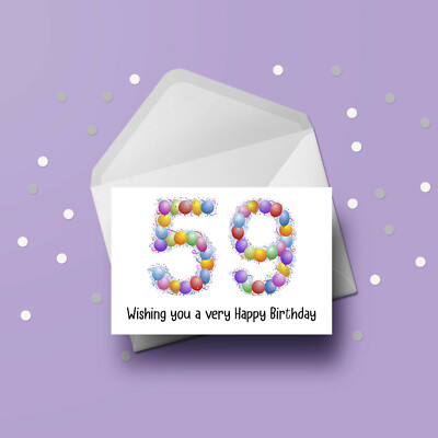 59th Birthday Card - Bright Colourful Balloons