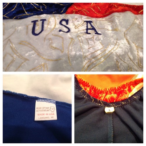 Girl Bear Affair Activewear Red White Blue w/ Gold Size L Dance Gymnastics Suit