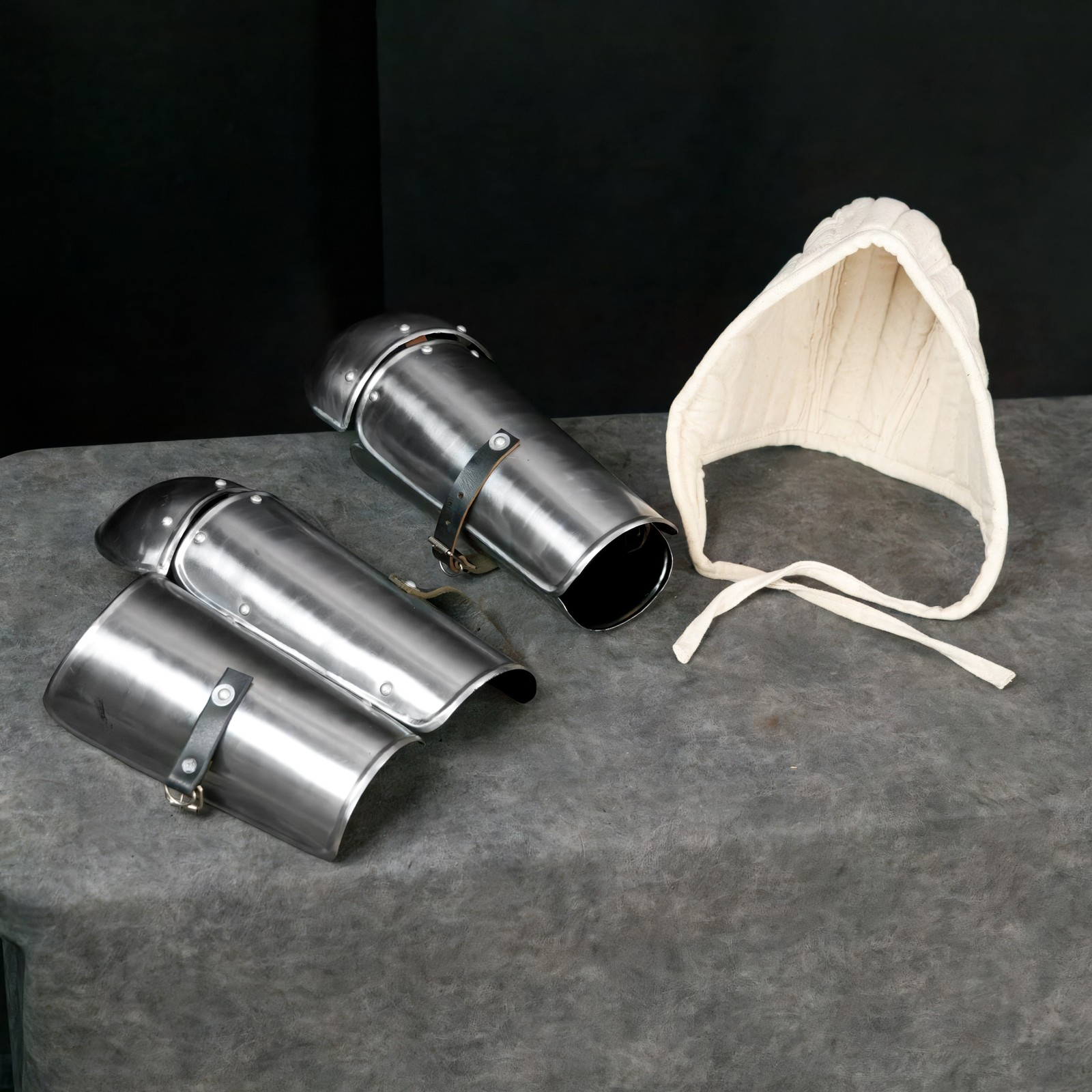 Medieval Steel Armor Vambraces Forearm Elbow Guards Pair 13 Inch Padded Coif Set