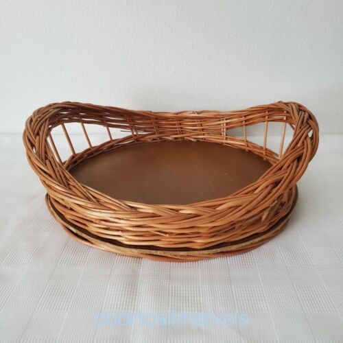 Rustic Farm Wicker Tray / Basket Large Hand Made 14"Dia Vintage Folk Romanian 
