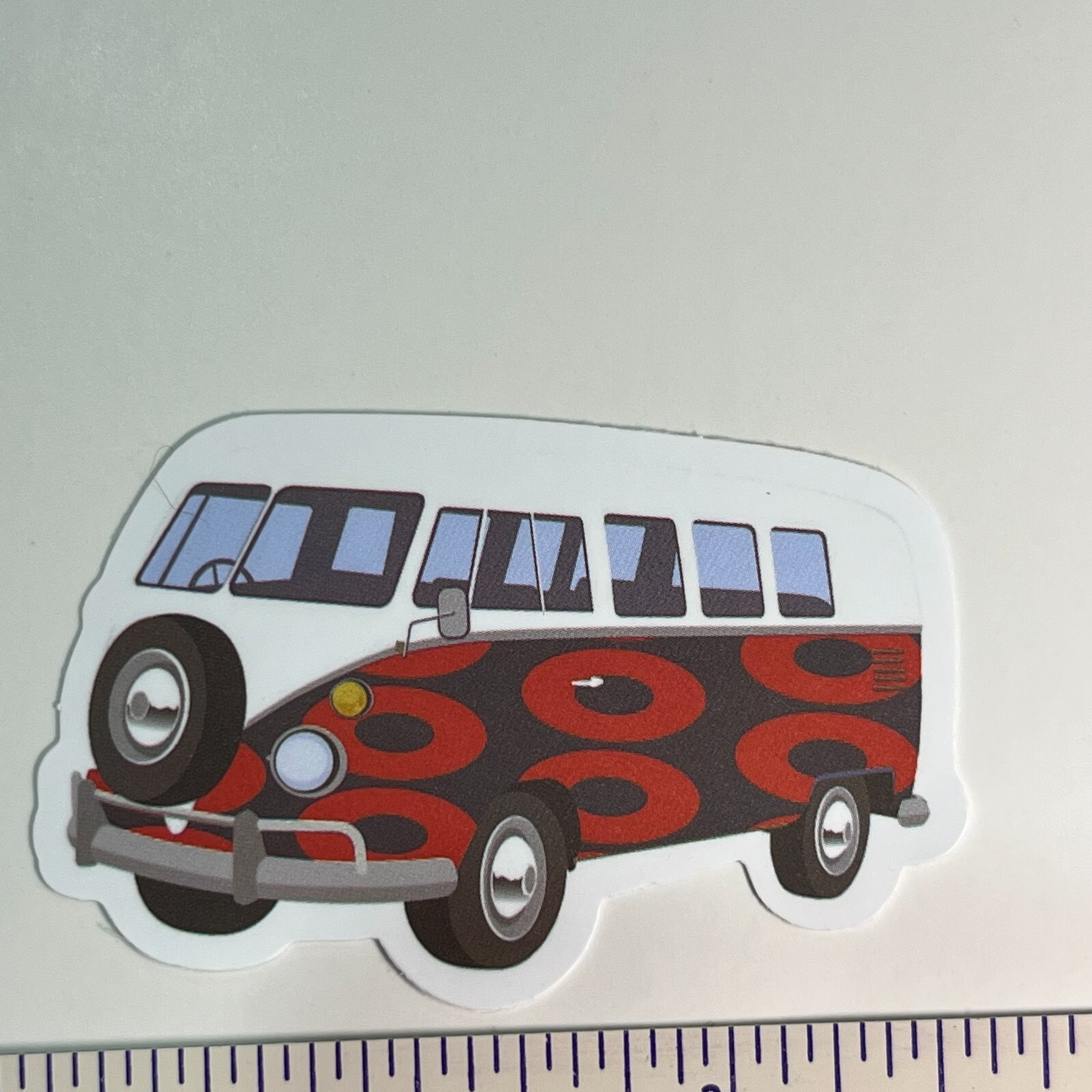 Hippie Van White Gray & Red Peace Love Flowers Bus VW - Viny