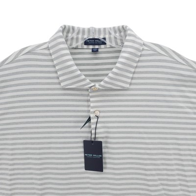 PETER MILLAR Albatross Pima Cotton Blend Performance Polo Gray White Striped XXL