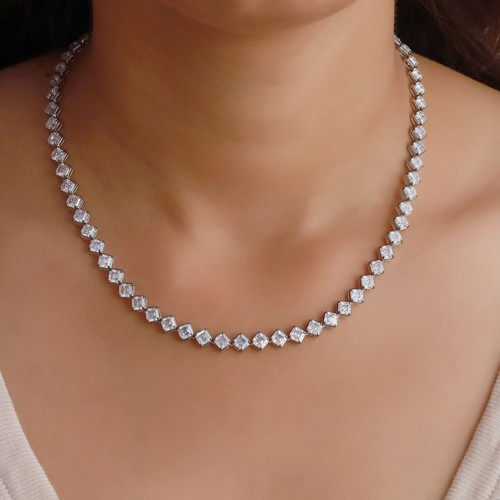 23.81 Ct Tennis 16" Necklace Asscher Cut Moissanite 925 Sterling Silver