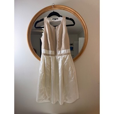Gianni Bini Dress 4 Champagne Cream Excellent Front Zip Open Back Cocktail