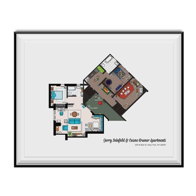 Jerry And Kramer Apartments Floor Plan Poster TV Show 90s 18 x 24 Seinfeld Cosmo