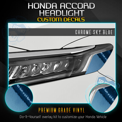 Headlight Side Overlay Decal L / R Fit 2018-2019 Honda Accord - Chrome Mirror