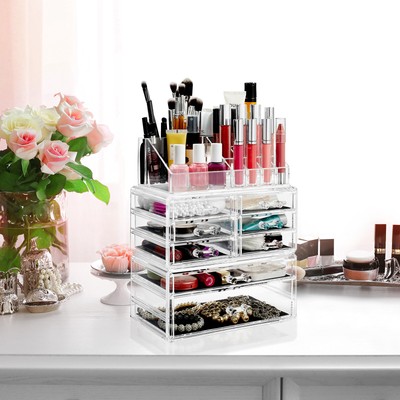 3pc Acrylic Cosmetic Makeup Organizer & Jewelry Drawer Storage Box Display Case