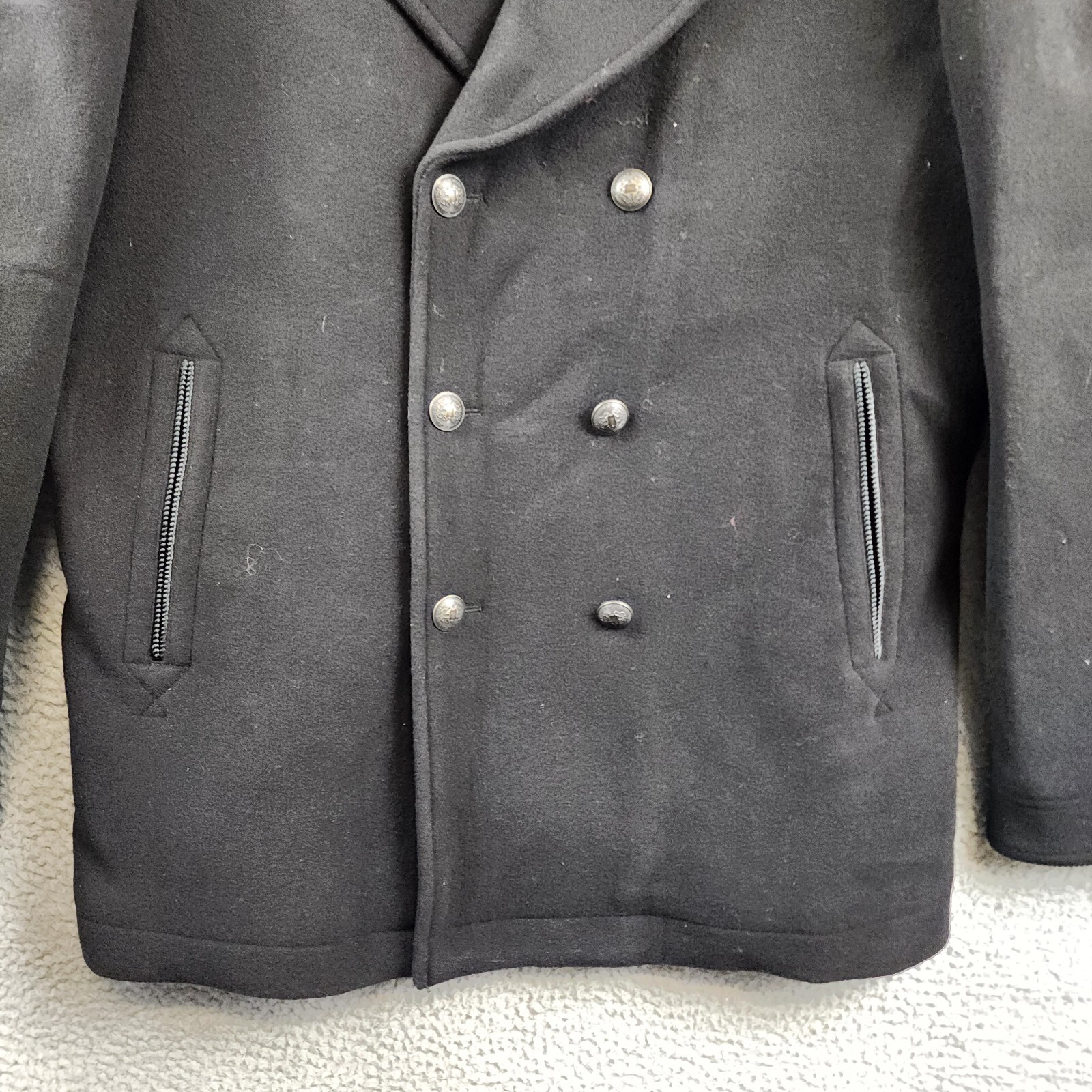 Pre-owned John Varvatos Wool Carlos Vintage I Peacoat Men's 56/xl Black Front Button L/s