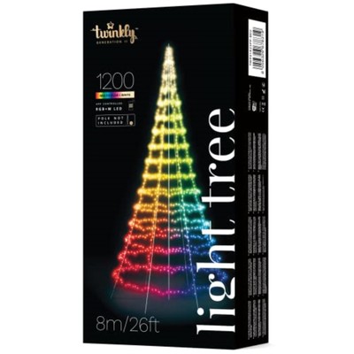 Twinkly Black Wired Flag Pole Christmas Tree, Multicolor, 1200 RGBW LED, 26.2ft